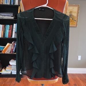 Zara Deep Green Ruffle Blouse